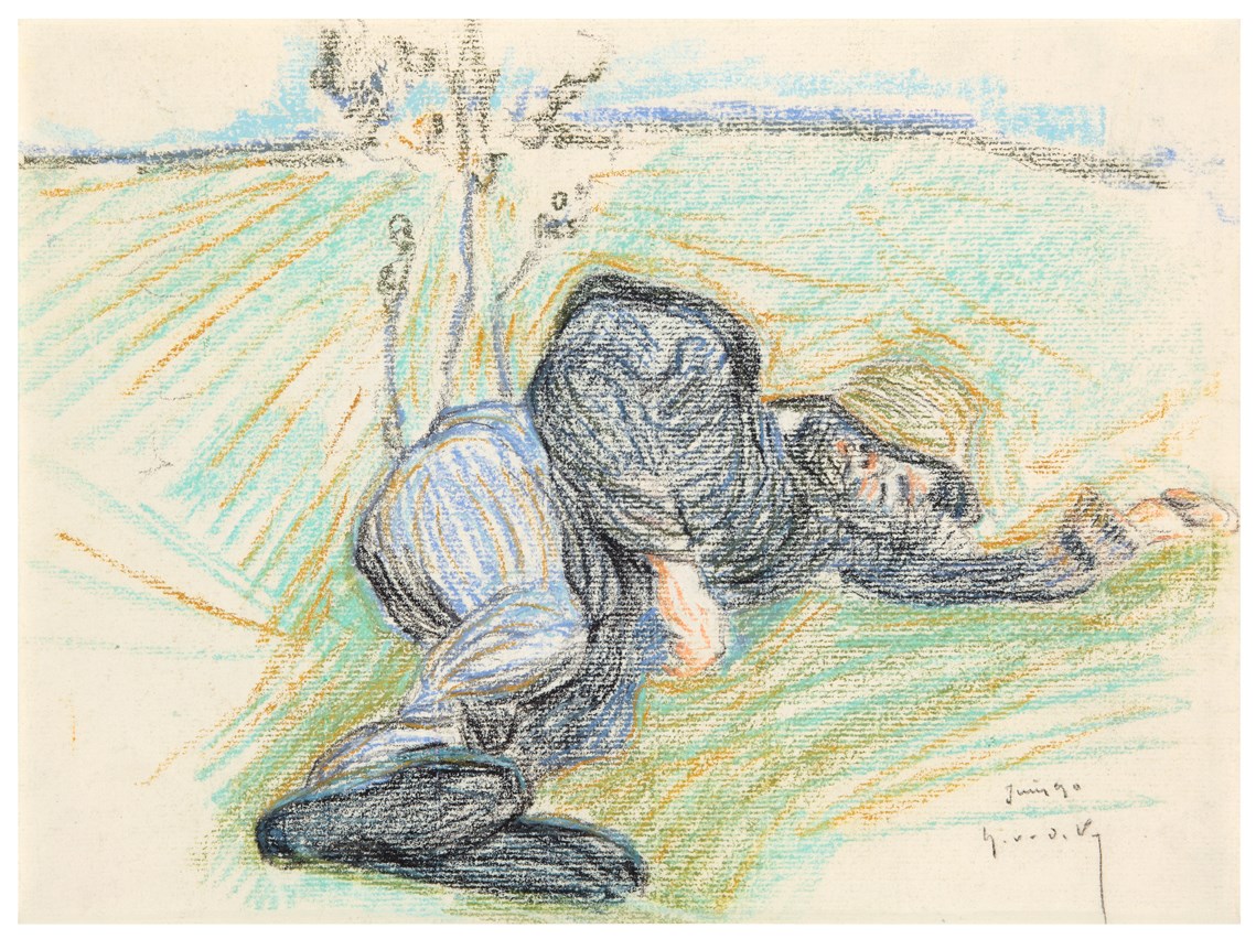 Liggende boer met uitgestrekte arm, 1890